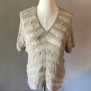 BCBGMAXAZRIA women’s loose crochet knit crop top / coverup drop short sleeve XS